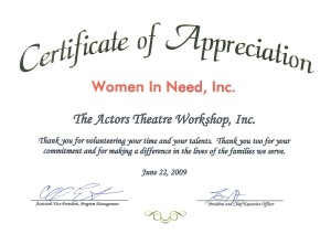 Certificate of Appreciation Women in Need