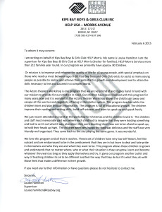 Kips Bay Boys and Girls Club Letter